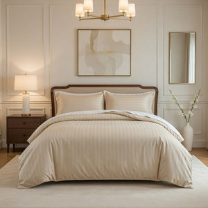 Beige Striped Bedding Duvet Cover Set