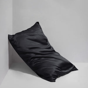 Black Satin Silk Pillowcases Pair