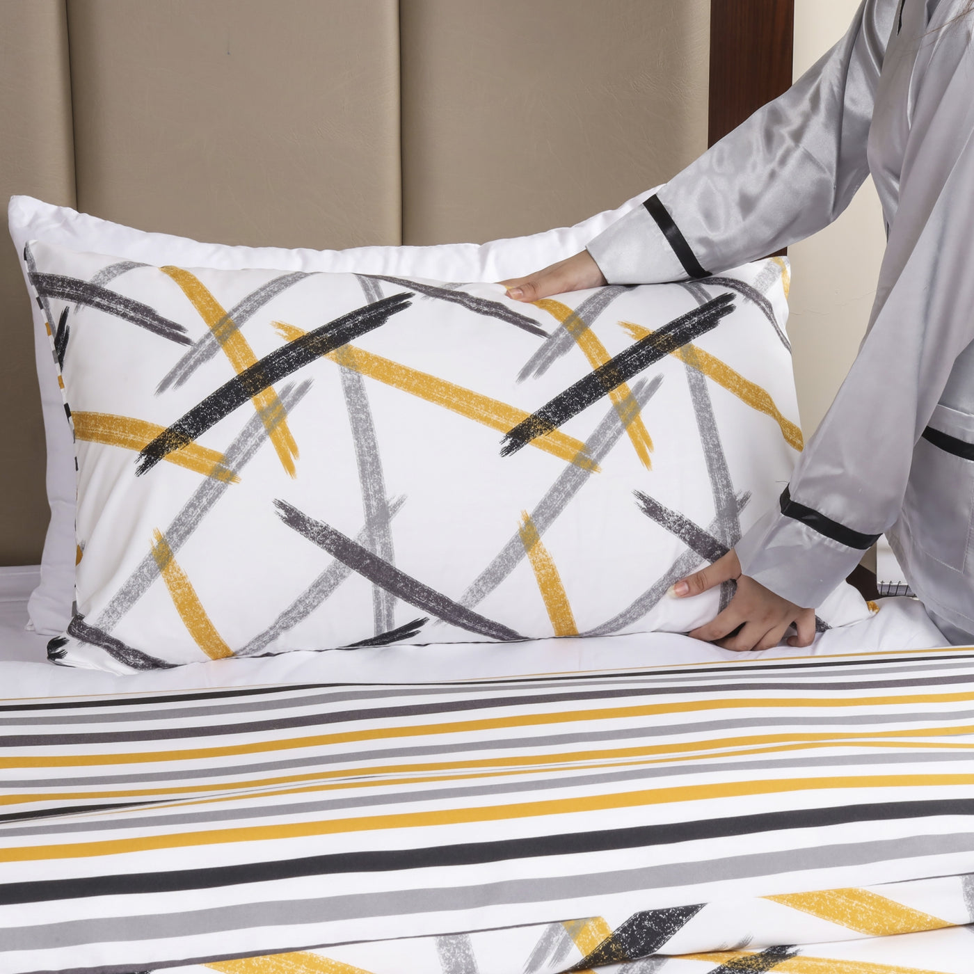 Ochre Stripe Printed Duvet Cover