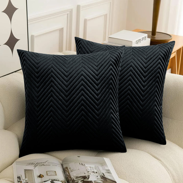 2 & 4 Pack Cushion Covers Chevron Design Velvet Fabric