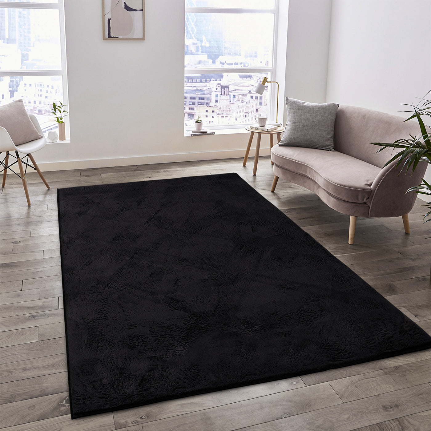 Black Faux Rabbit Fur Rug