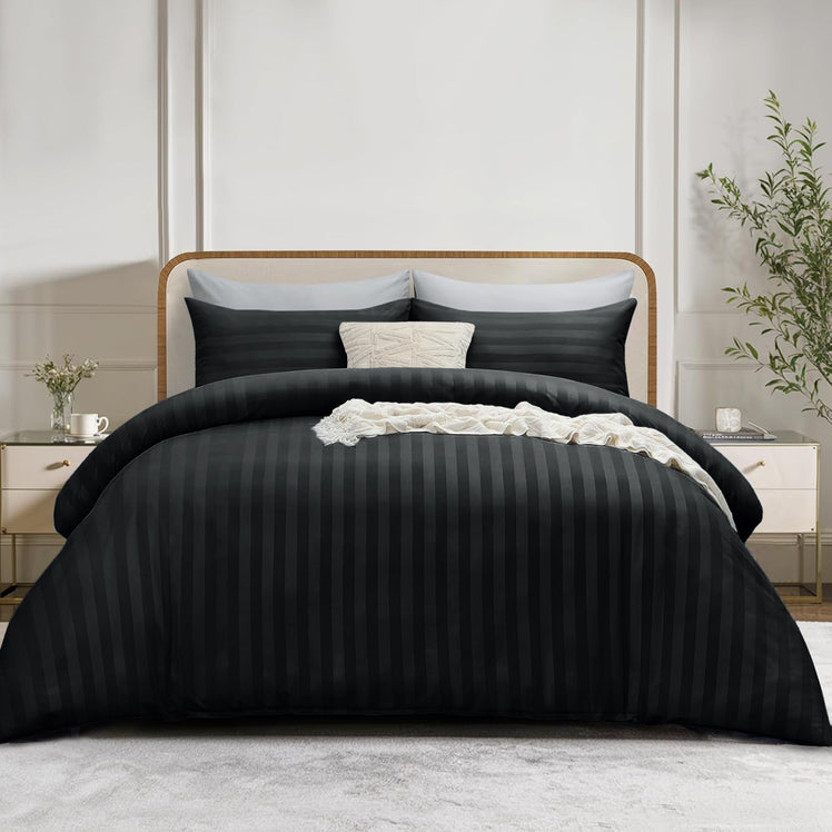 4 Piece Stripe Bedding Set - Duvet Cover, Fitted Sheet & Pillowcases