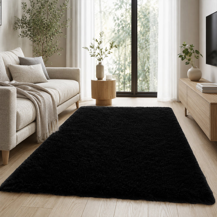 Black Shaggy Rug Large Soft Fluffy Shag Pile