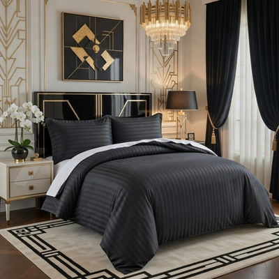 Black Striped Bedding Duvet Cover Set