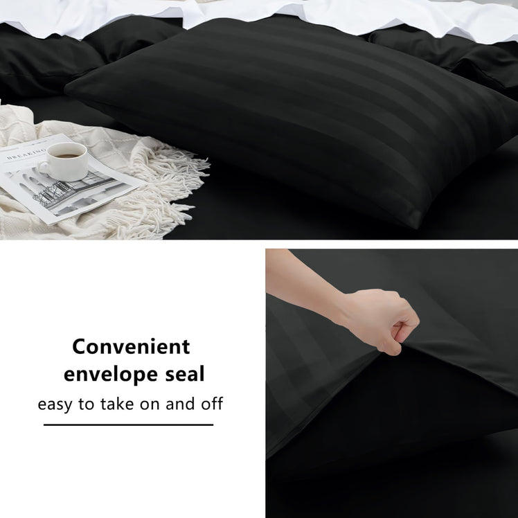 4 Piece Stripe Bedding Set - Duvet Cover, Fitted Sheet & Pillowcases