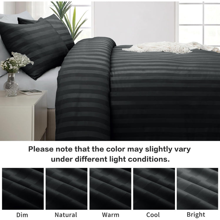 4 Piece Stripe Bedding Set - Duvet Cover, Fitted Sheet & Pillowcases