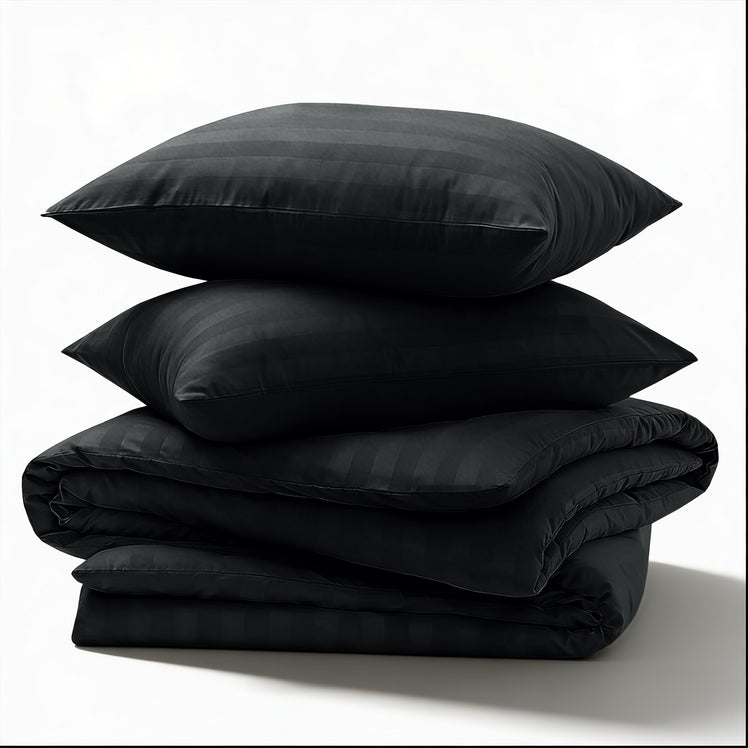 4 Piece Stripe Bedding Set - Duvet Cover, Fitted Sheet & Pillowcases
