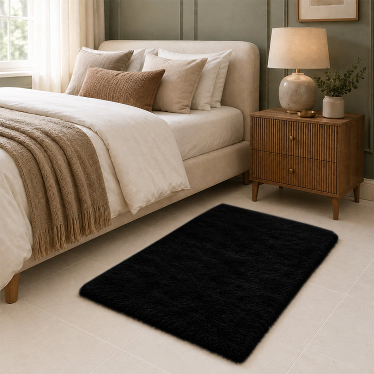 Black Shaggy Rug Large Soft Fluffy Shag Pile