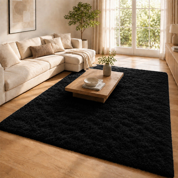 Black Shaggy Rug Large Soft Fluffy Shag Pile