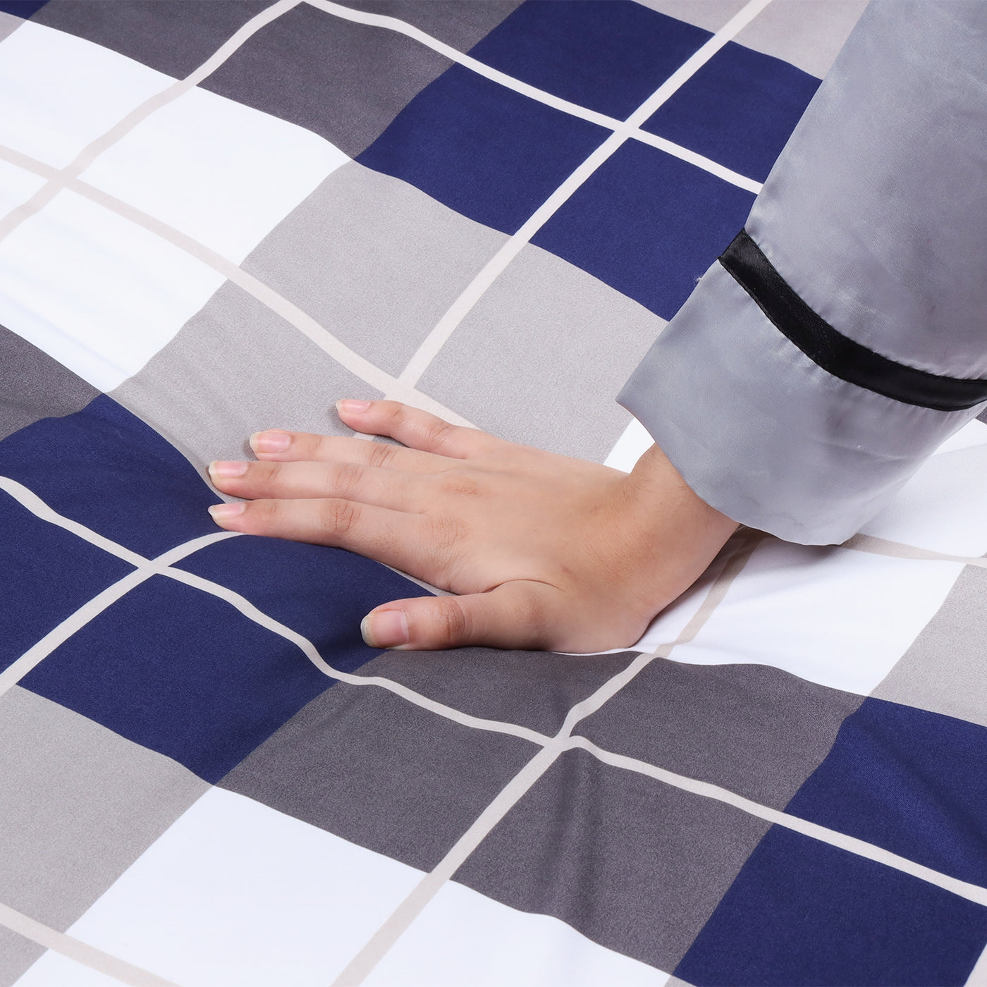 Navy Check Printed Duvet Cover