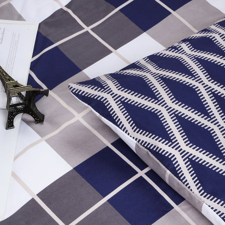 Navy Check Printed Duvet Cover