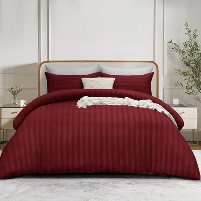 4 Piece Stripe Bedding Set - Duvet Cover, Fitted Sheet & Pillowcases