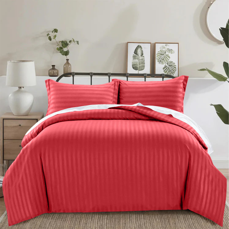 Burgundy Striped Duvet Cover Bedding Set