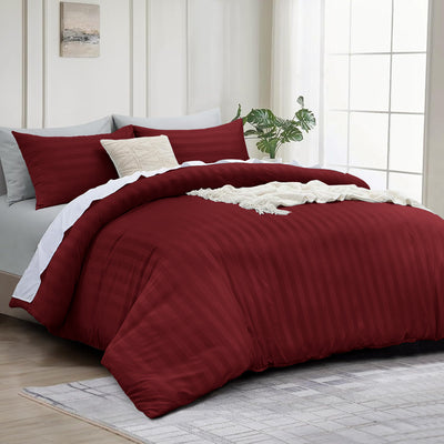 4 Piece Stripe Bedding Set - Duvet Cover, Fitted Sheet & Pillowcases