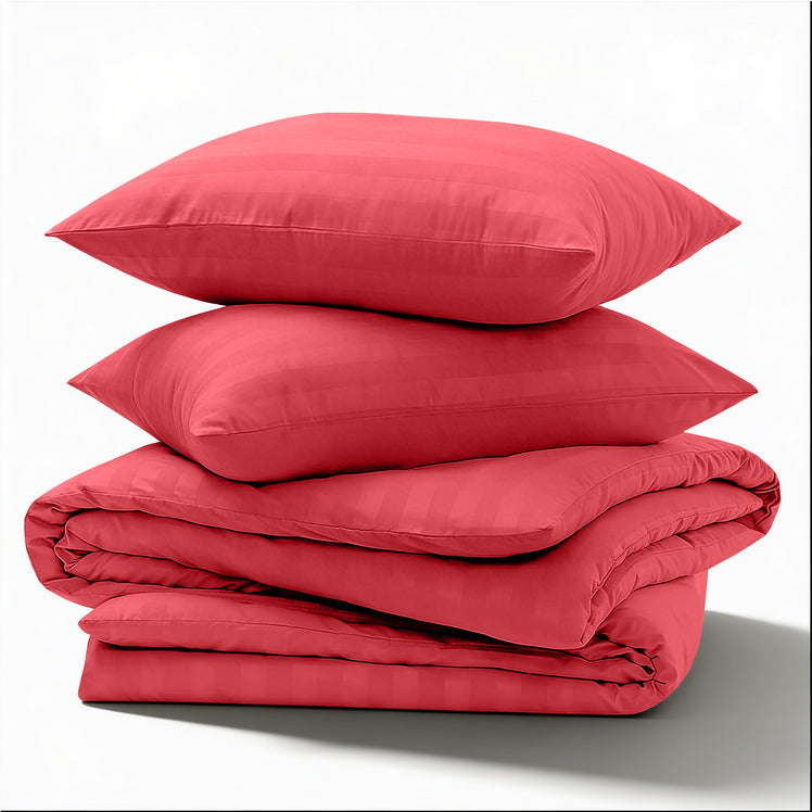 Burgundy Striped Duvet Cover Bedding Set