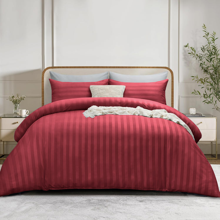 4 Piece Stripe Bedding Set - Duvet Cover, Fitted Sheet & Pillowcases