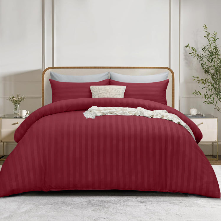 4 Piece Stripe Bedding Set - Duvet Cover, Fitted Sheet & Pillowcases