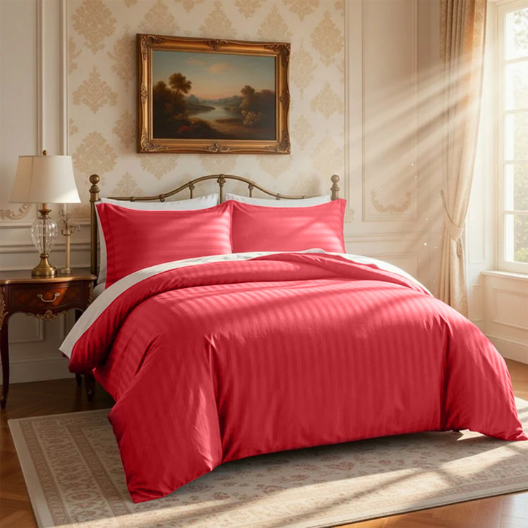 Burgundy Striped Duvet Cover Bedding Set