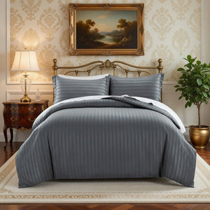Charcoal Striped Bedding Duvet Cover Set
