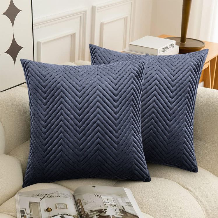 4 Pack Cushion Covers Chevron Design Velvet Fabric