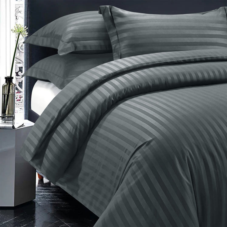 Charcoal Striped Bedding Duvet Cover Set