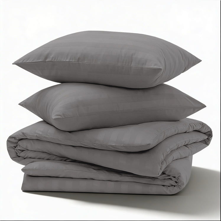 Charcoal Striped Bedding Duvet Cover Set