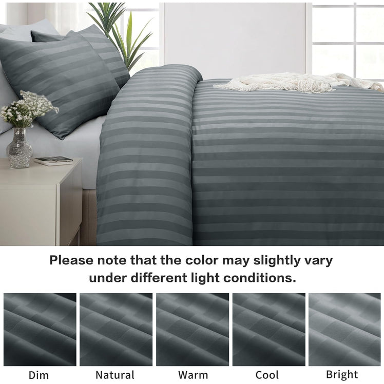 4 Piece Stripe Bedding Set - Duvet Cover, Fitted Sheet & Pillowcases