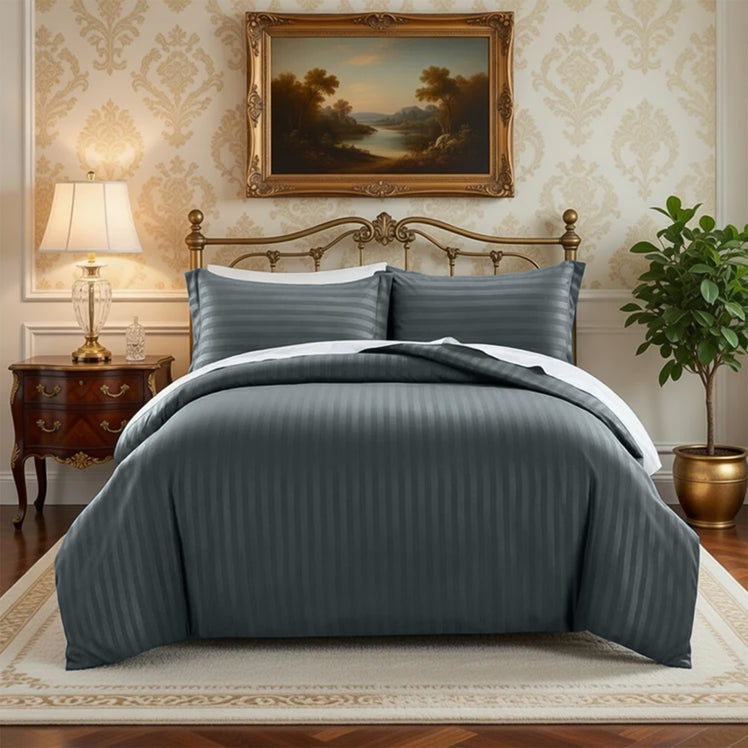 Charcoal Striped Bedding Duvet Cover Set