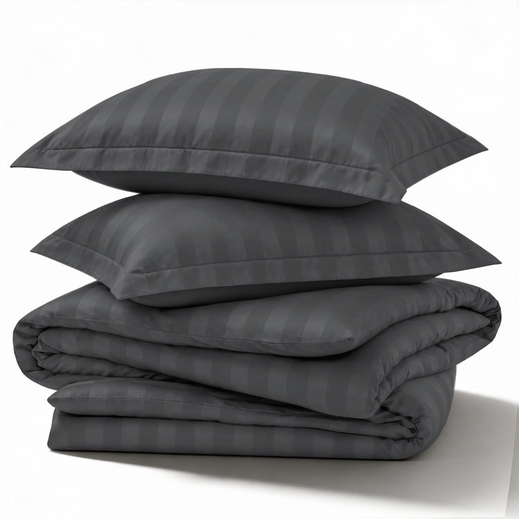 4 Piece Stripe Bedding Set - Duvet Cover, Fitted Sheet & Pillowcases