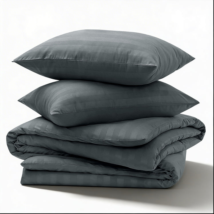 4 Piece Stripe Bedding Set - Duvet Cover, Fitted Sheet & Pillowcases