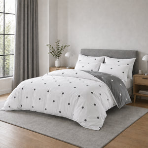 Polka Dot Printed White Duvet Cover