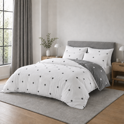 Polka Dot Printed White Duvet Cover