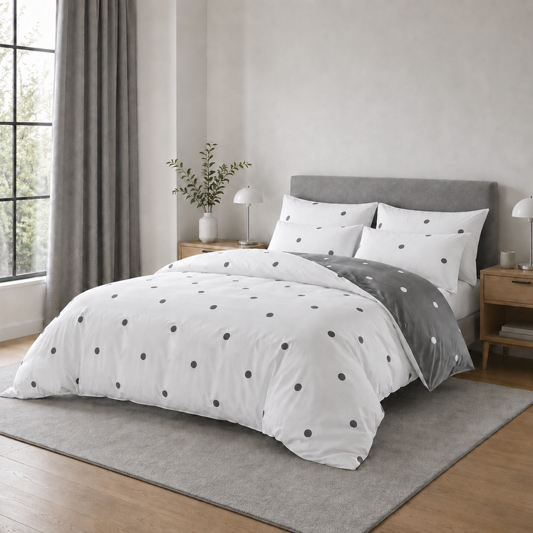 Polka Dot Printed White Duvet Cover