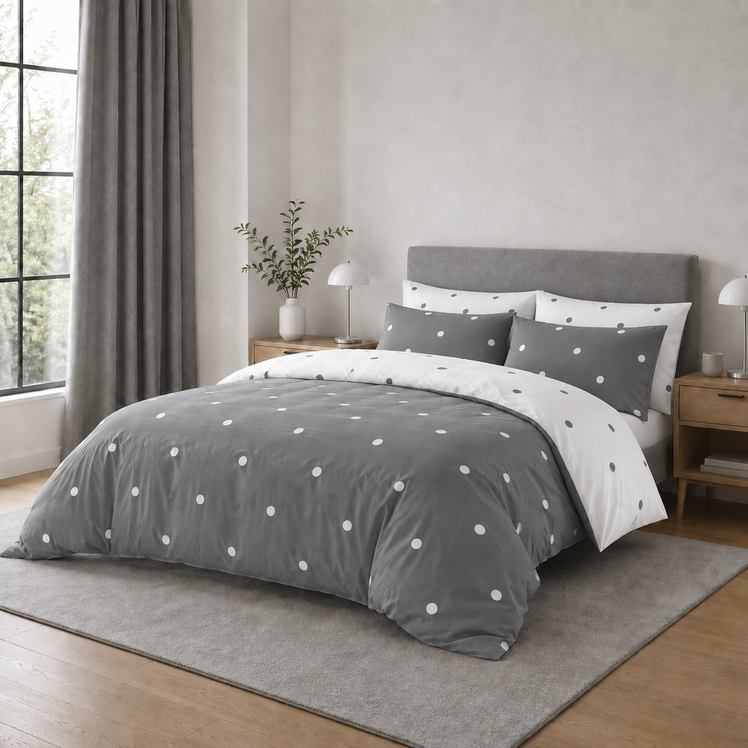 Polka Dot Printed White Duvet Cover