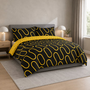 Black & Ochre Duvet Cover Waves Printed