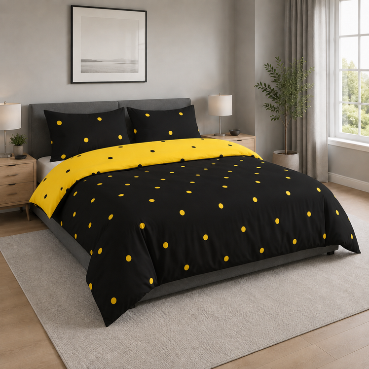 Ochre & Black Duvet Cover Polka Dot Printed