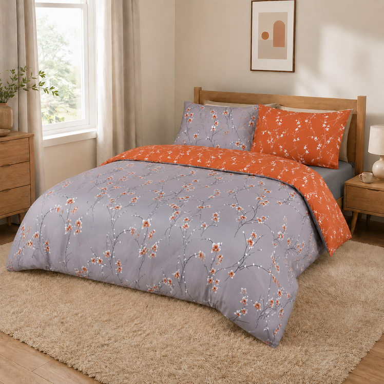 Rust Flower Printed Duvet Cover