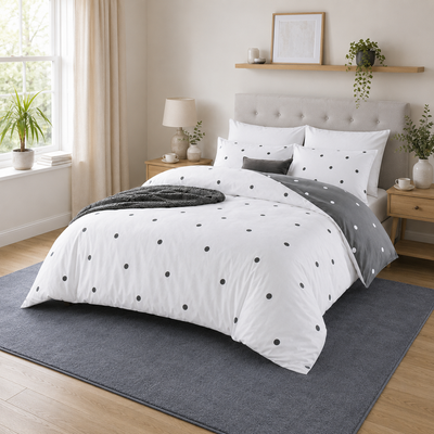 Polka Dot Printed White Duvet Cover