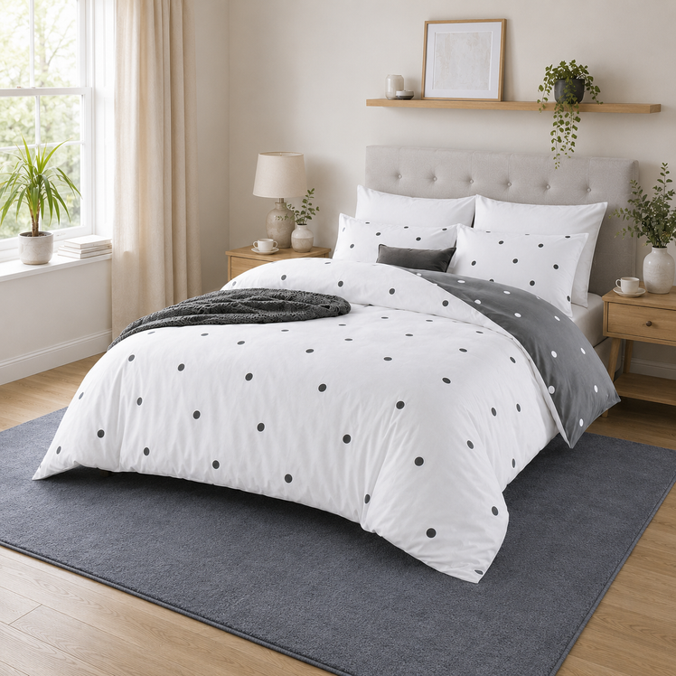 Polka Dot Printed White Duvet Cover