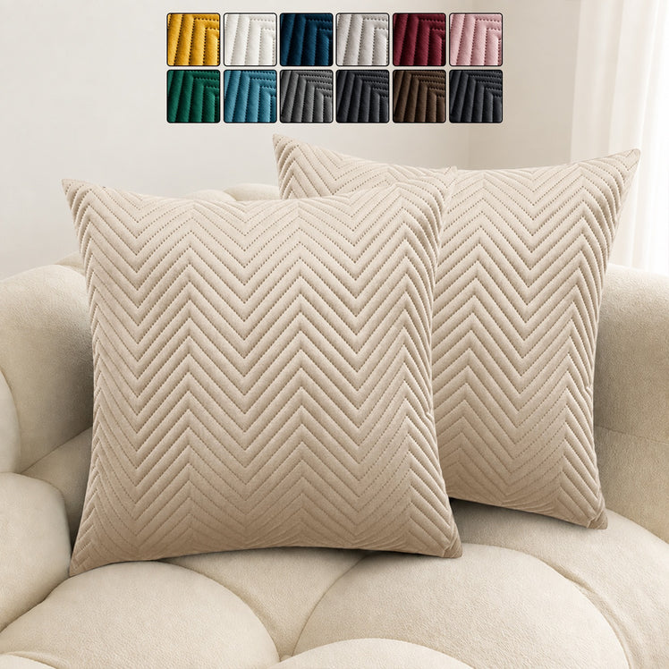 2 & 4 Pack Cushion Covers Chevron Design Velvet Fabric