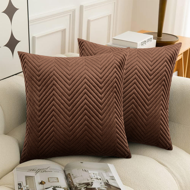 4 Pack Cushion Covers Chevron Design Velvet Fabric