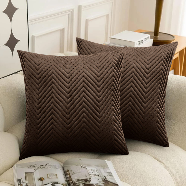 2 & 4 Pack Cushion Covers Chevron Design Velvet Fabric