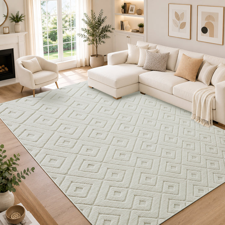 Geometric Embossed High-Low Pile Area Rug