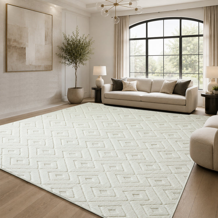 Geometric Embossed High-Low Pile Area Rug