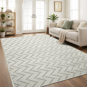 Chevron Zig Zag Shaggy Pile Rug -  Large Area Carpet & Runner