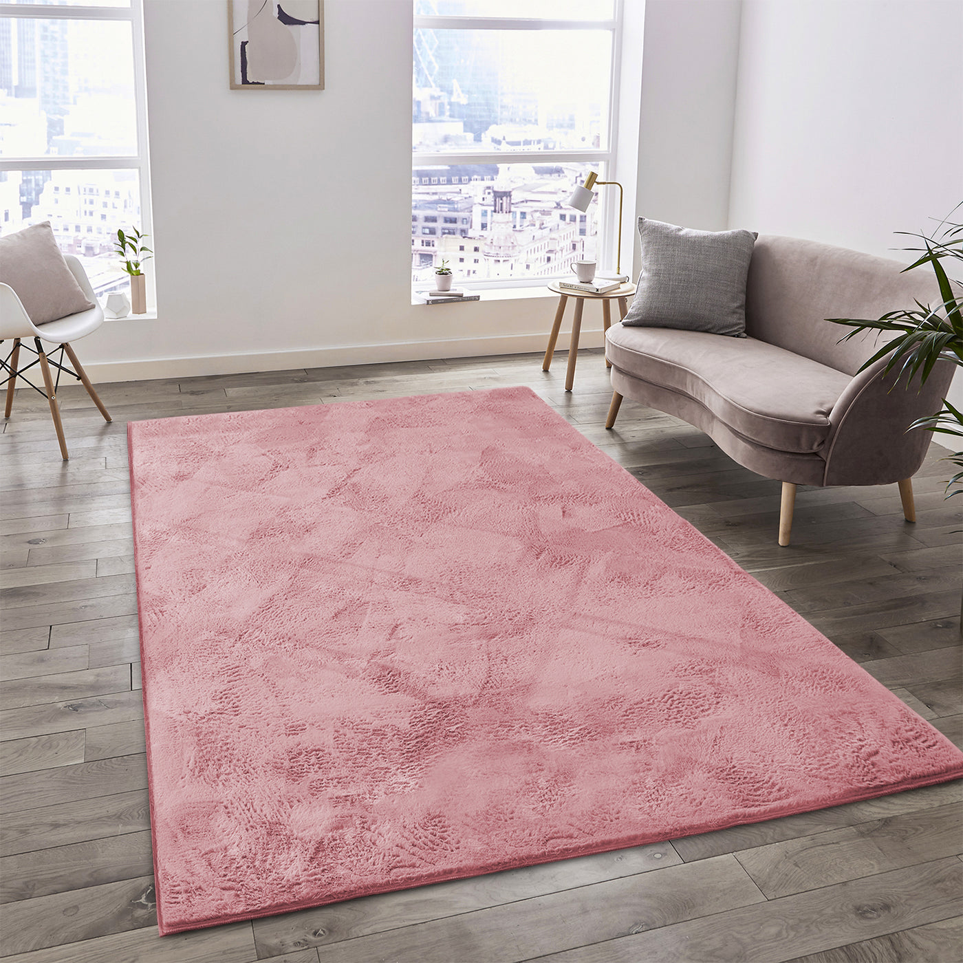 Dusty Rose Faux Rabbit Fur Rug