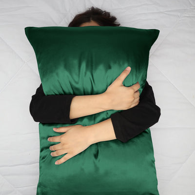 Emerald Satin Silk Pillowcases Pair