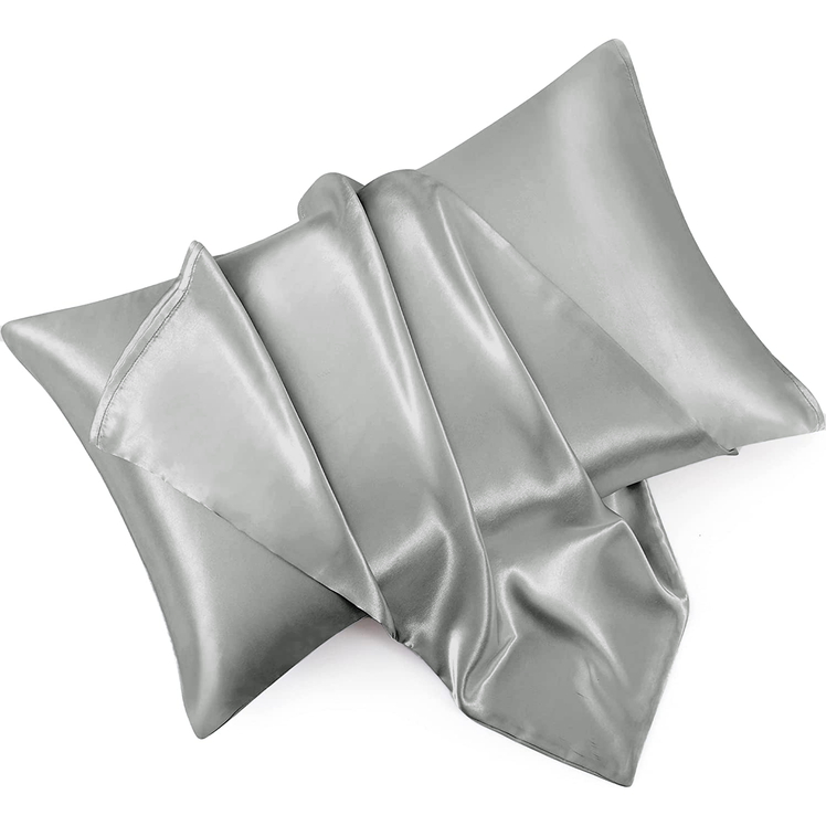 Grey Satin Silk Pillowcases Pair