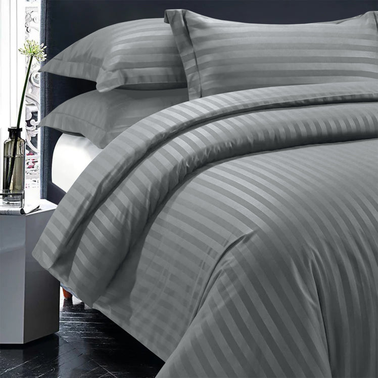Grey Striped Bedding Duvet Cover Set