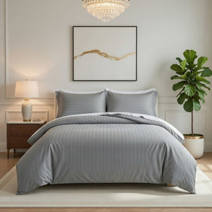 Grey Striped Bedding Duvet Cover Set